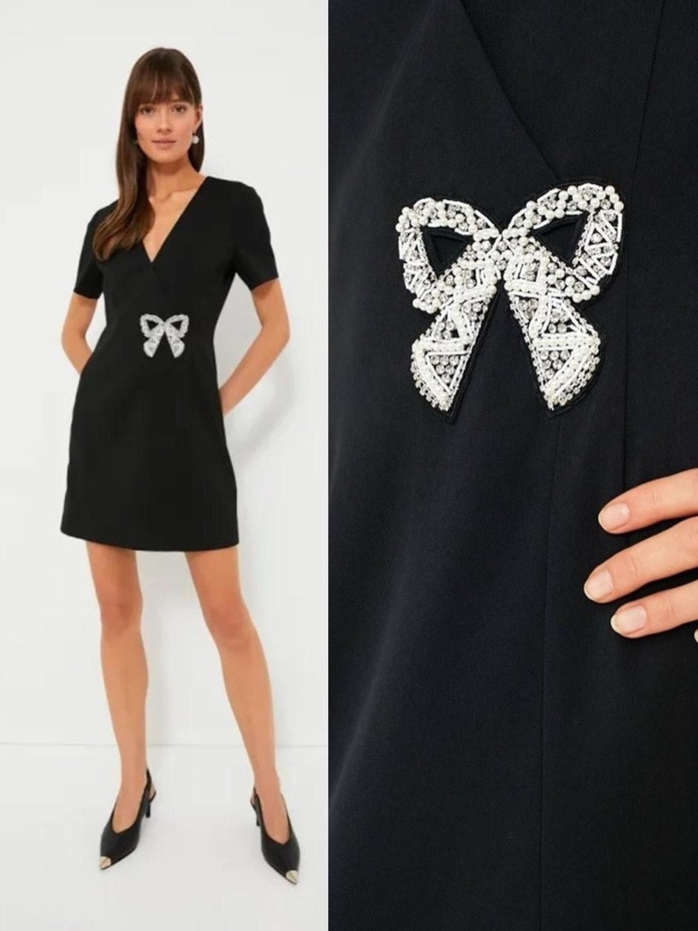 Hyacinth House • Tuckernuck Amal Mini Dress Beaded Bow black party cocktail